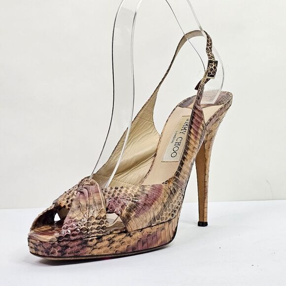 Jimmy Choo Julie Python Leather Open Toe Slingback Platform Sandals - Picture 7 of 12